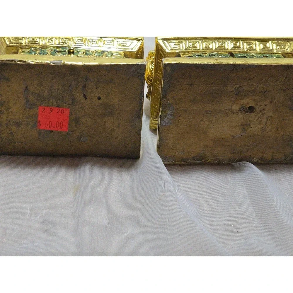 Vtg Pair Chinese Guardian‎ Foo Dogs, gold plated possibly bronze heavy 7